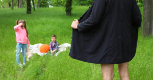 Exhibitionist showing indecent exposure and lewdness in front of the kids.