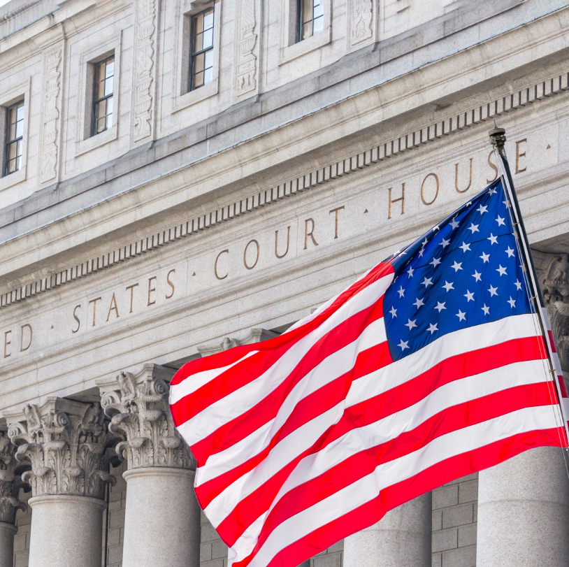 flag in front of federal court house